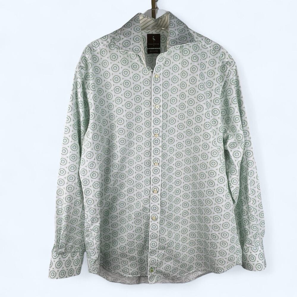 Tailorbyrd Button Down Shirt Mens XL Green Blue Circle Pattern Flip Cuff